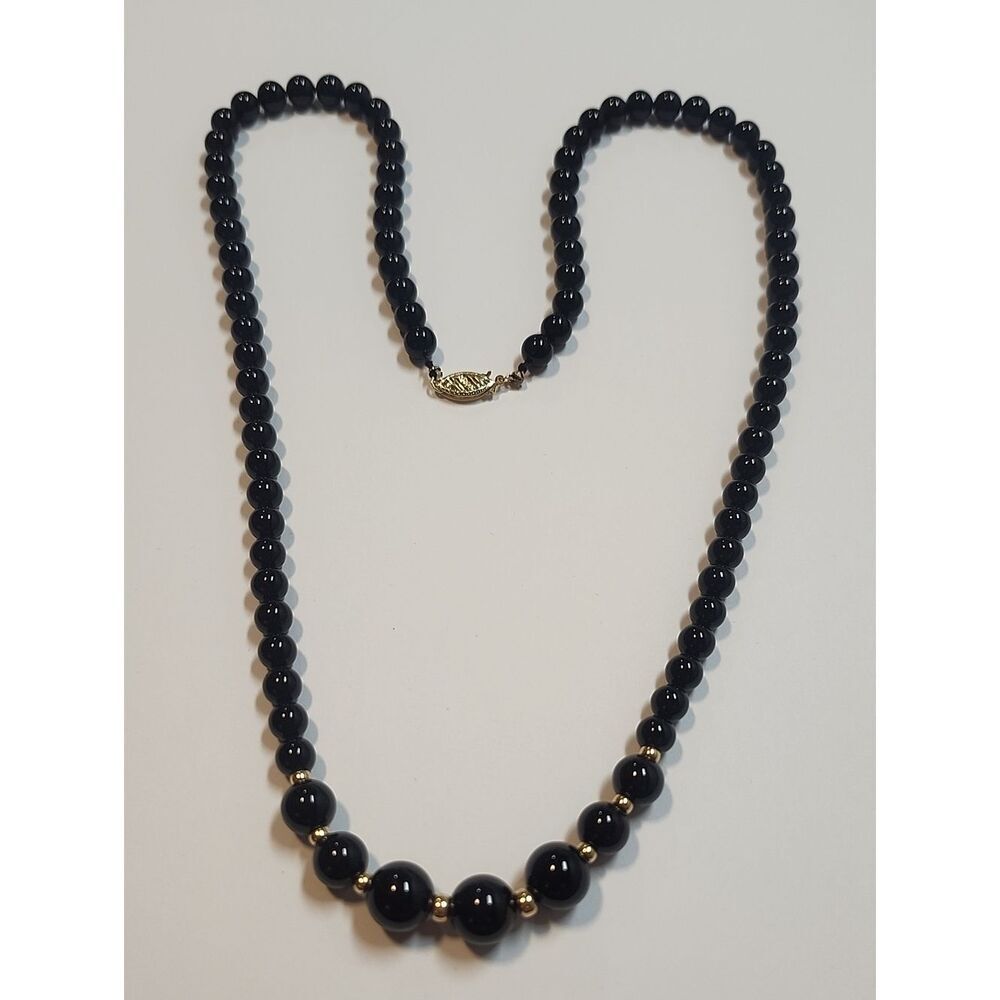 14K Gold And Onyx Necklace 22" Length